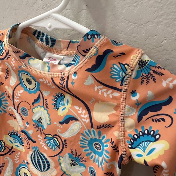 Rufflebutts Orange & Blue Floral Rash Guard Swimsuit - Picture 3 of 9